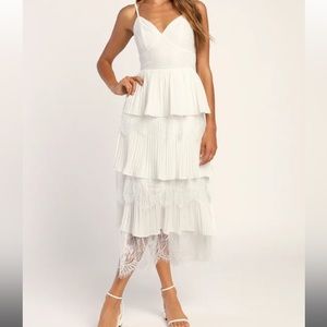 Lulu’s Give Me All Your Lovin' White Lace Tiered Midi Dress Bridal Wedding